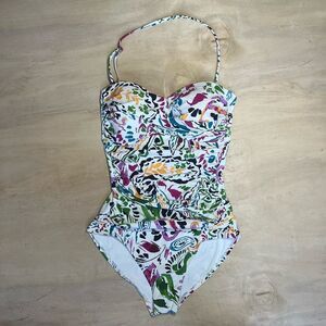 Anne Cole Sz 6 Floral Halter One Piece Swimsuit Multicolor Bright Garden Print